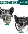 Front and side view of GY6 150Cc Carburetor 26mm Intake for Scooter Go Kart 4 Stroke Engine Replacement with dimensions shown