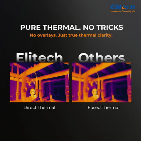 Comparison of Elitech direct thermal imaging vs other fused thermal imaging showing clear structure detection.