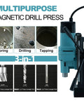 Zinnore 1800w Magnetic Drill Press With Heavy Duty Base And Powerful Torque For Portable Metal Working Tasks featuring coring, drilling, and tapping capabilities.