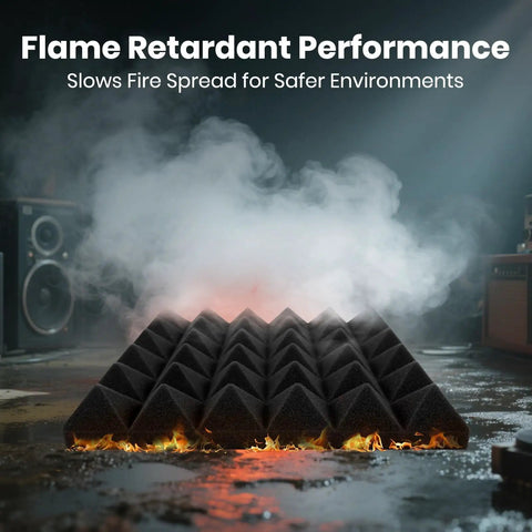 Black And Grey Pyramid Acoustic Panels 50 Pack With Strong Adhesive Squares Noise Reducing Kit on fire resistant display with smoke