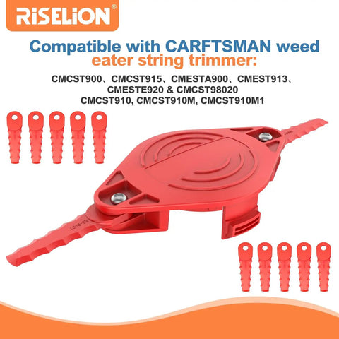 Weed Eater Bladed Head For Craftsman Trimmer Replacement Nylon Blades Heavy Duty Upgrade For Real World Yard Work Compatible With CMCST900 CMCST910 CMESTA900 CMEST913 CMESTE920 CMCST98020 shown with red nylon blades and compatibility labels.