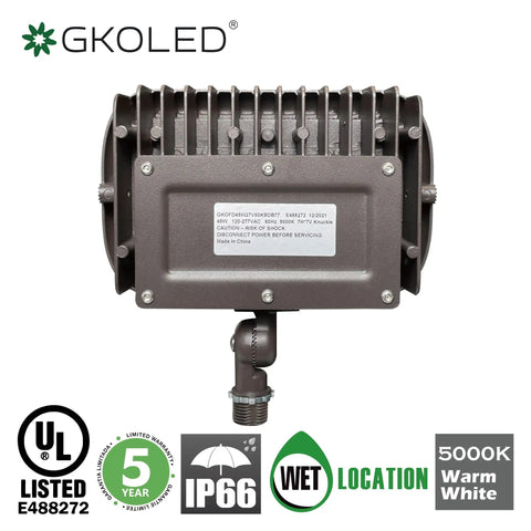 Back view of Beast Bright Outdoor Security LED Flood Light, 45W LED, with adjustable knuckle, showing UL listing.