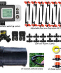 Irrigation Kit Automatic Watering System With Timer 64Ft One Quarter Inch Tubing 12 Rain Spray Watering Nozzles 4 Direction Fog Sprinklers