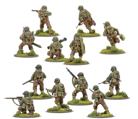 US Rangers 28mm Plastic Miniatures For World War II Tabletop Wargaming 30 Highly Detailed Infantry Figures back view on terrain