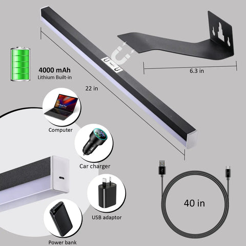 Must-Have Rechargeable 22 Inch Picture Light With Remote, Cordless 60 LED Bar, 4000mAh, full metal build, accessories included
