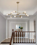 Lit Brushed Brass Sputnik Chandelier With Adjustable Hanging Arms Industrial Flush Mount Ceiling Light Fixture for Living Room