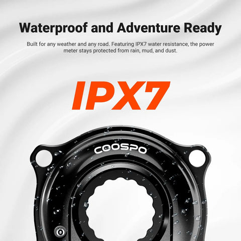 Close-up of Dual Sided S10 Power Meter Spider For Easton 110 BCD 4 Bolt Crankset; showing IPX7 waterproof rating.