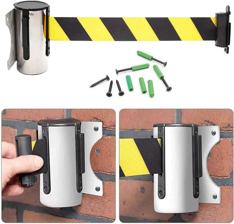 Straightforward Wall Mount Safety Barrier With Smooth Retractable Queue Rope Tough Crowd Control Bar For Bank Airport Event Space Saver That Keeps Lines Rolling Without Hogging Floor Space