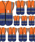 Hi Vis Safety Vests With Pockets Pack Of 10 For Outdoor Work Cycling Running Walking And Sports Reflective Vests For Men And Women 2XL Mix Orange Blue ANSI ISEA 107 2015 Compliant displayed in multiple angles