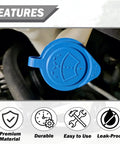 Direct OEM Replacement Windshield Wiper Washer Fluid Cap For Acura RDX MDX ILX And Honda CRV Accord Models With Easy Drop In Install Replaces 38513 SC4 672 And Delivers Tight Seal No Fuss Maintenance, shown in blue plastic installed on a vehicle.