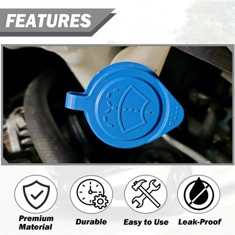Direct OEM Replacement Windshield Wiper Washer Fluid Cap For Acura RDX MDX ILX And Honda CRV Accord Models With Easy Drop In Install Replaces 38513 SC4 672 And Delivers Tight Seal No Fuss Maintenance, shown in blue plastic installed on a vehicle.
