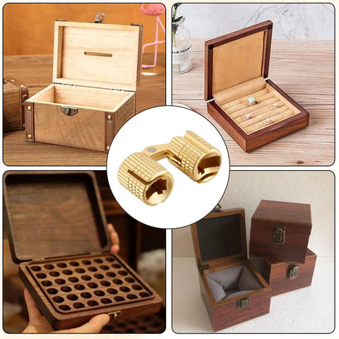 12 Pack 10mm Hidden Brass Barrel Hinges Kit with 10mm Drill Bit for Cabinet Doors and Furniture Projects, Hinge Size 22.5x10.5mm
