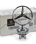 Mercedes Benz Hood Emblem Badge Chrome and Blue Laurel Wreath for Vehicle Replacement, Genuine Star Emblem 140-880-02-86