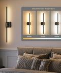 No Sweat Wireless Setup Matte Black And Brushed Gold Battery Wall Sconces Set Of Two With 360 Degree Rotate Tube adjustable color temperature display