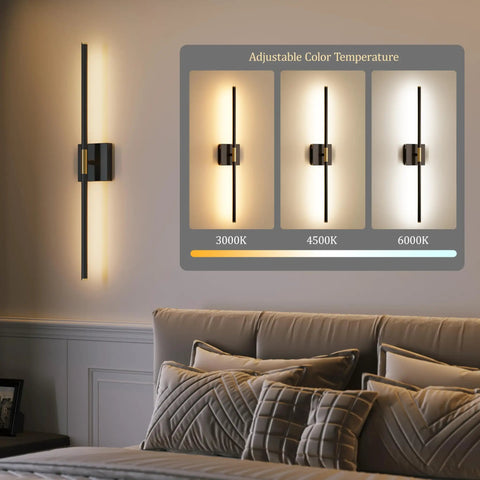 No Sweat Wireless Setup Matte Black And Brushed Gold Battery Wall Sconces Set Of Two With 360 Degree Rotate Tube adjustable color temperature display