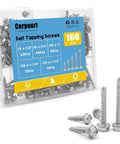 160 Piece Hex Washer Head Self Drilling Screws Set In 410 Stainless For Metal Wood And Plastic Self Tapping TEK Screws