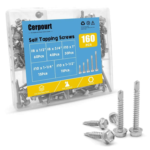 160 Piece Hex Washer Head Self Drilling Screws Set In 410 Stainless For Metal Wood And Plastic Self Tapping TEK Screws