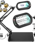 10X Square Magnifying Glass With Light And Stand Real Glass LED Magnifier With Clamp 5 Color Modes on adjustable arm and base