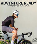 Cyclist on bike with Compact Under Seat Bike Saddle Bag 0.3L Small Midnight Black Water Resistant Ripstop seen under seat
