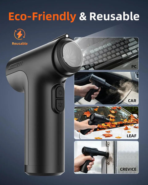 130,000 RPM Electric Air Duster With LED Light, 7500mAh Rechargeable Mini Blower cleaning keyboard, car, leaves, and crevices