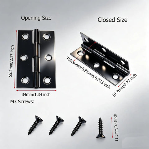 12 Pack Black Stainless Steel Butt Hinges For Cabinets And Doors, 2.15 Inch Long, Rust Resistant 201 Stainless Steel Hinges with screws