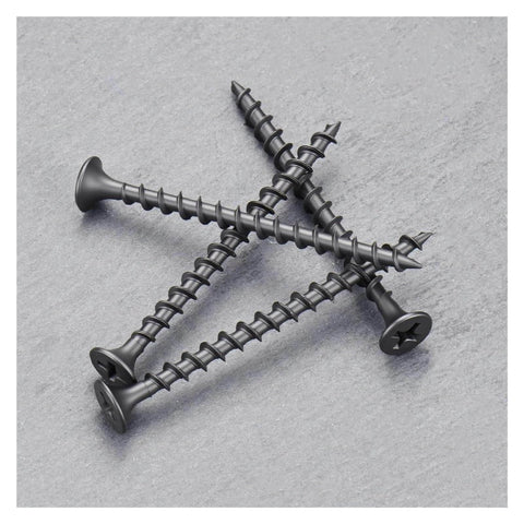 50 Piece Size 6 Drywall Screws For Wood And Drywall Coarse Thread Phillips Bugle Head Black Finish on gray surface