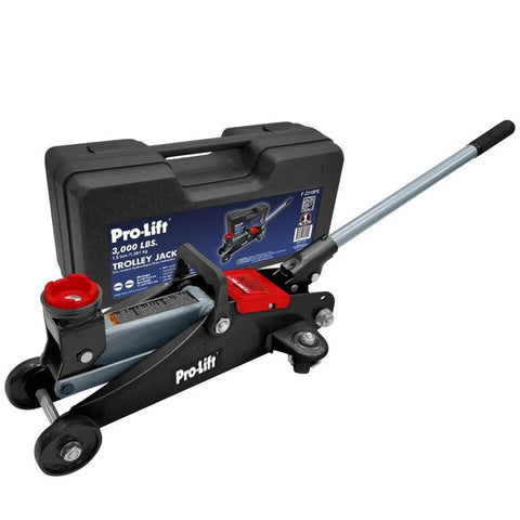 Beefy Grey Hydraulic Trolley Jack With Blow Mold Case, 3000 Lbs Capacity, Low-Profile From 5.25 In To 12 In Lift, All Welded Steel