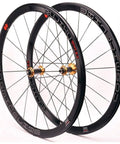 Beefy Lightweight 700C Road Bike Wheelset With Double Wall Aluminum Rims 40mm Rim Height, black, angled view showing spokes.