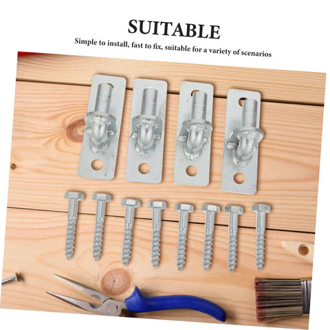 Heavy Duty Wall Mount Gate Hinge Set Featuring Four Galvanized Iron Plates, screws included on wood surface.