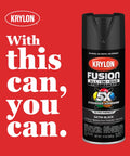Krylon Fusion All In One Spray Paint in Satin Black, 12 oz can, showcasing strong adhesion and rust protection for versatile projects.