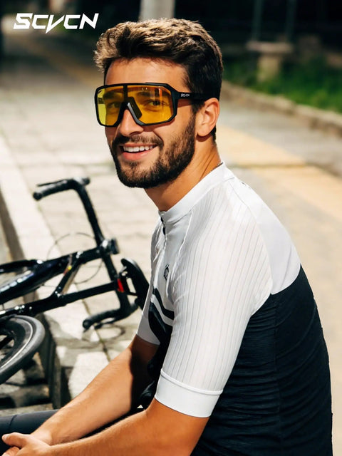 Man wearing Night Vision Driving Glasses With Polarized Yellow Lenses Anti Glare for Safe Driving and Night Riding