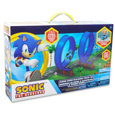 Hedgehog Themed Race Track And Toy Car Bundle With Expandable Track in box, featuring loops for racing playtime.