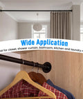 Stainless Steel One And A Quarter Inch Flange Rod Holder End Bracket For Shower Pole And Closet Rod With Screws Matte Black installed on closet rod
