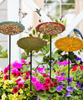 Flower Bird Bath With Metal Stake Set Of Four For Outdoor Gardens A Charming Yard Decor For Bird Lovers Each Bath Measures 7.1 Inches In Diameter And 1.3 Inches Deep With Easy To Install Stakes