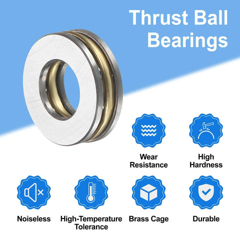 Front view of uxcell F8-16M thrust ball bearing with washers, chrome steel, 8mm x 16mm x 5mm, single-direction