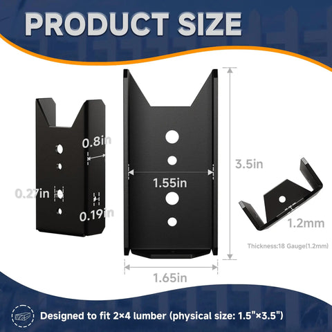 20-Piece 2x4 Fence Brackets For Wood Deck Rail To Post, Heavy Duty Steel, Black Powder Coated, 18 Gauge, With Pre-Drilled Screw Holes, Durable Deck Railing Connectors For Outdoor Use