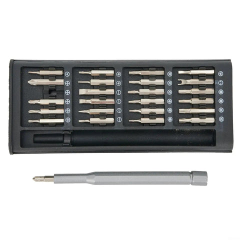 Cool 24 In 1 Precision Magnetic Screwdriver Kit With Aluminum Handle And Nickel Plated Bits For Phone PC Repair, Eyeglasses, Watches, And Electronics Fixing Jobs That Feel Like A Pro Move. 24-bit set with aluminum handle and case