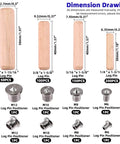 Premium Wood Dowel Pins Set 508 Pieces with beveled ends, fluted tips, and transfer plugs shown with dimensions and plug sizes.
