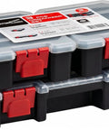 Three Piece Organizer Set With Removable Dividers One Medium And Two Mini Hardware Boxes Stackable with Red Latches