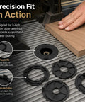 Drop The Mic 5 Pack 2 Inch Router Table Insert Rings Ultra Premium Abs Construction Fast Mount For Sears Craftsman Workbenches Dope Woodshop Gear Black placed around a router table opening.