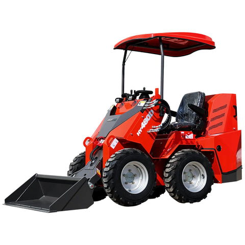 Mini Skid Steer Loader HY480D 23HP V Twin Honda GX690 Gas Engine, Wheeled, Sit Down Operation, view of loader and bucket