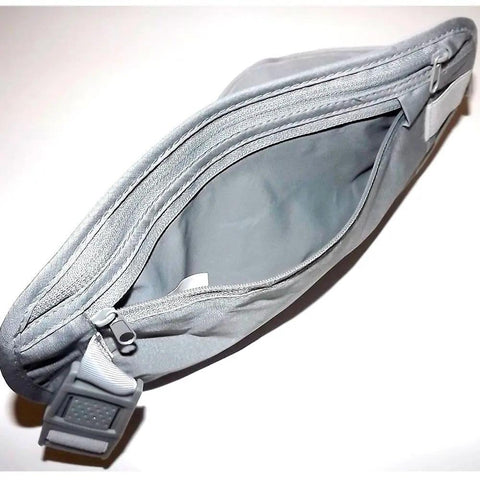 Top view of RFID Blocking Undergarment Waist Pouch Travel Wallet With Dual Zipper Pockets And Drop Pockets For Passport Cash Cards