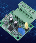 0-10V Digital to Analog Converter Module for Industrial Control Panels, compact PCB with green terminal block
