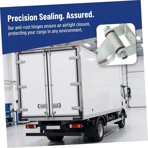 Heavy Duty Truck Door Hinge With Universal Fit For Semi Trailer Doors And Cargo Box Doors Anti Corrosion Finish And High Strength Steel For Easy Install On Your Workhorse Truck Body And Trailer Applications, rear cargo door hinge on white box truck