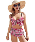 Model wearing Pink Love Heart Shape Two Piece Bikini Set With Adjustable Shoulder Straps And Soft Removable Padding XL