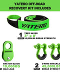 Off Road Recovery Kit With 10 Ton Snatch Block Pulley 3 Inch By 8 Foot Tree Saver Strap Two D Ring Shackles And Heavy Duty Winching Accessories For Truck And SUV Rescue, green recovery gear set