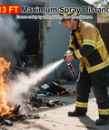 Firefighter using 12 Pack Grab And Go Dry Fire Spray Ace Safety Gear For Kitchen Grease Or Car Electrical Fires from 13 ft away.