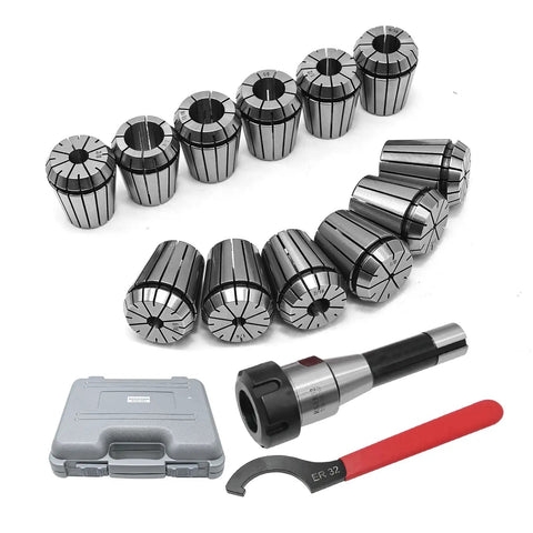 ER32 Collet Set Kit With Twelve Collets From Three Thirty Seconds Of An Inch To Three Quarters Of An Inch And R8 Shank For CNC