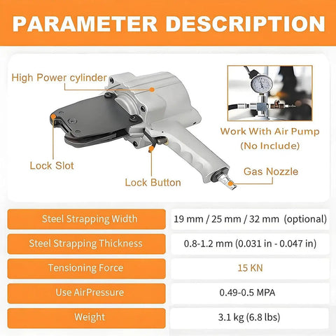 Heavy Duty Pneumatic Steel Strapping Machine With Separate Tensioner And Sealer For 0.8-1.2mm Thickness Metal Bands Industrial Packaging shown with control features.