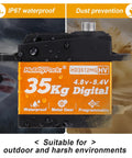 Beefy High Torque RC Servo 35kg Waterproof Metal Gears shown with waterproof and dust prevention features.